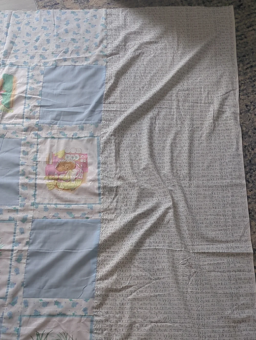 Handmade Peter Rabbit Beatrix Potter Quilt Top 77.5x87 Unfinished Cotton